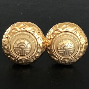 Louis Feraud vintage logo gold tone round clip on earrings in mint condition